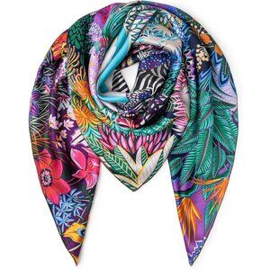 Mulberry Silk Blue-Zebras Scarf 43 Inch L Square Shawl Women Oversized Headband